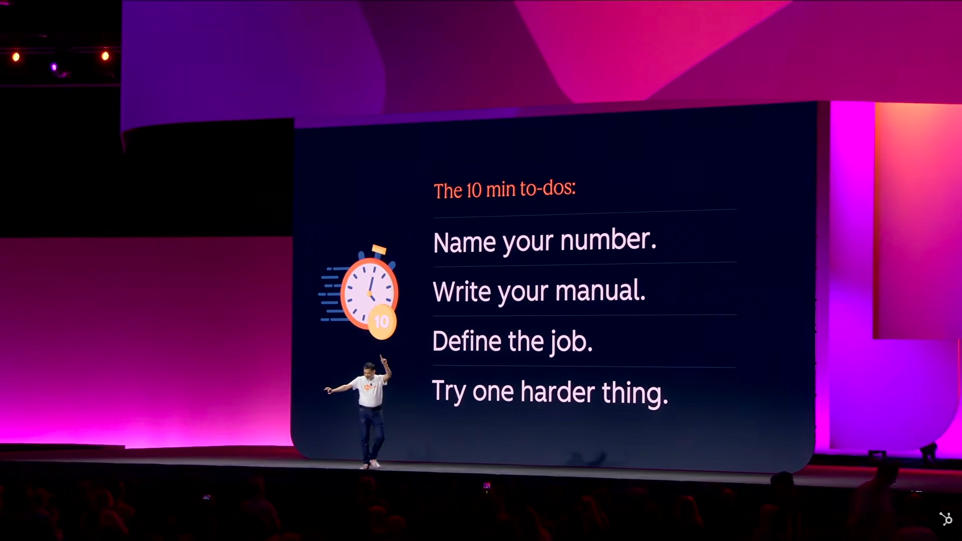 Slide titled ‘The 10 min to-dos:’ listing four bullet points beginning with ‘Name your number’.