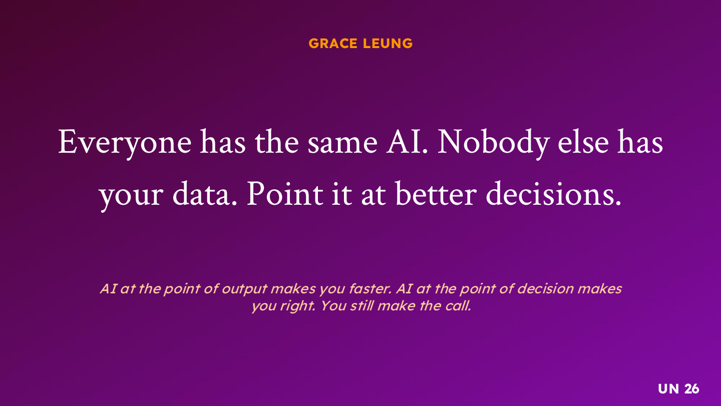 Closing quote slide attributed to Grace Leung reading that everyone has the same AI