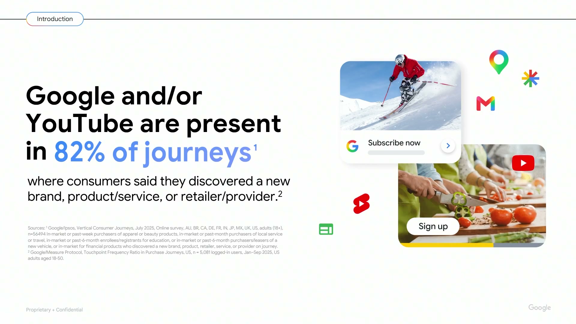 Slide stating that Google and/or YouTube are present in 82% of journeys where consumers said they discovered a new brand, product, service or retailer